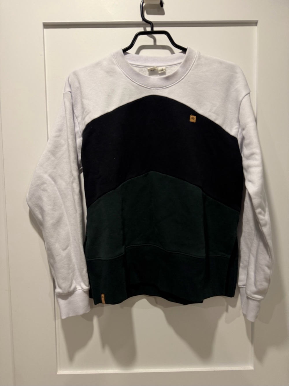 Ladies small tentree Crewneck Sweatshirt - White, Black & Dark Green